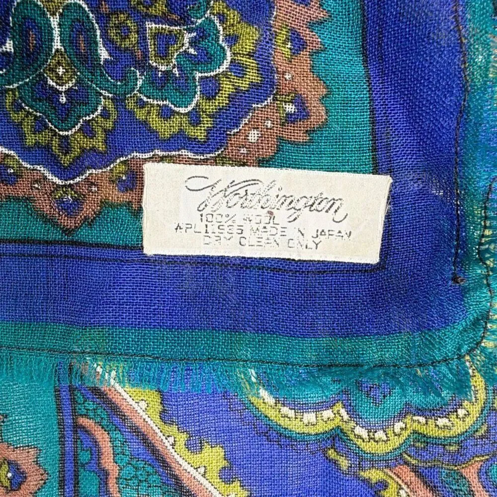 Worthington Vintage Wool Scarf Paisley Pattern Square Japan